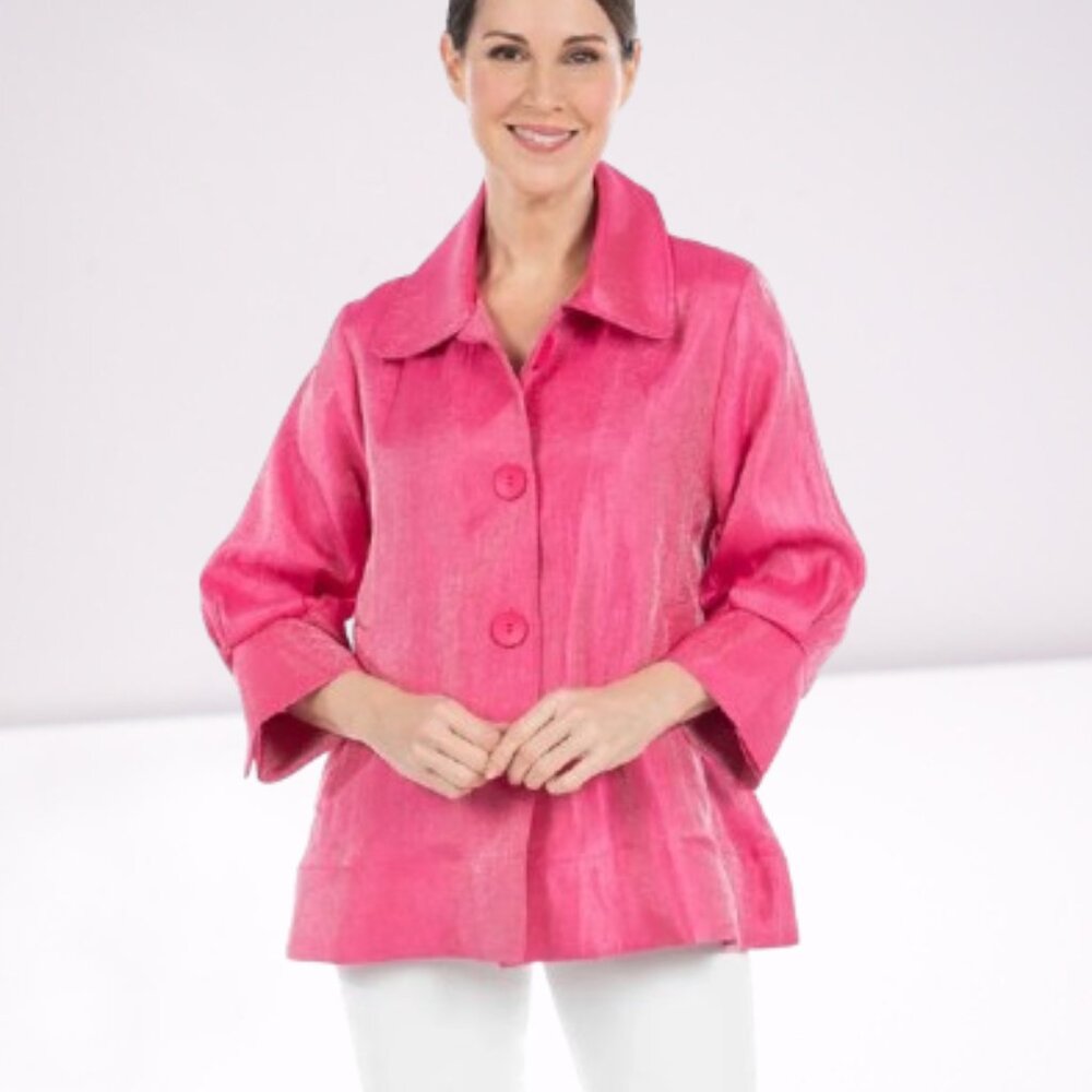 Ali Miles NEW Womens Pink Iridescent Shimmer Swing Jacket Tunic 3/4 Sleeve XLP